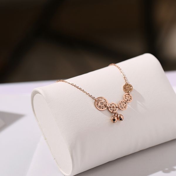 

korean-style simple titanium steel plated 18k rose gold coins bell anklet women plus considerable chain network red fashion-style, Red;blue