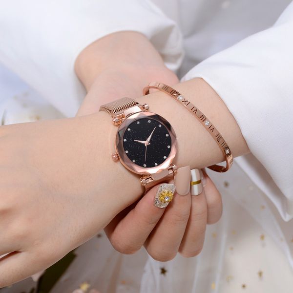

crystal star fashion quartz rhinestone steel strap watch female student korean simple magnet net waterproof, Slivery;brown