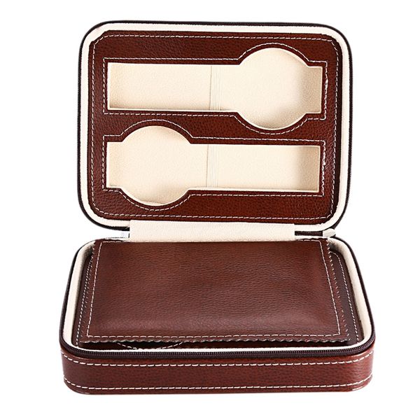 

black zippered watches box travel case - watch organizer collection - pu leather, Black;blue