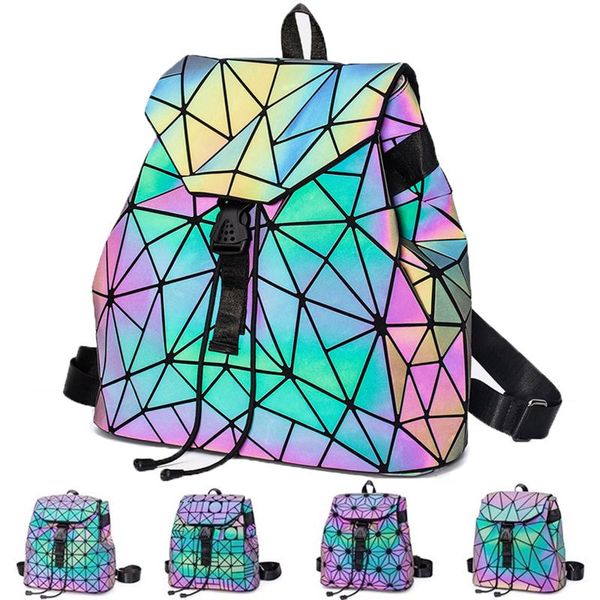 

luminous reflective women female leather geometric travel mini school backpacks holographic girl backpack bags lattice backpack itucu, Red;black