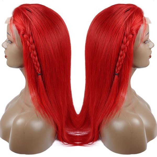 

180 density red lace front human hair wigs pre plucked long straight hair lace front wig peruvian remy human hair wigs, Black
