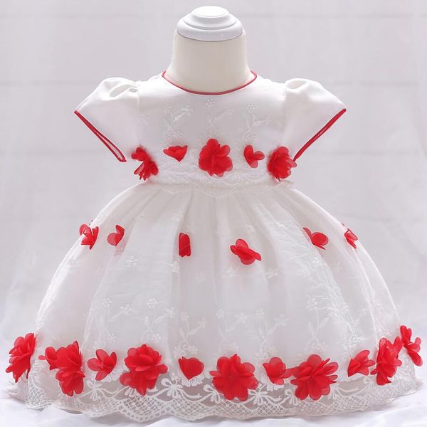 

baby girl платье 1 года детских девушек день рождения платье платье день рождения принцесса платье красный цветок с рукавами пузыря, Red;yellow