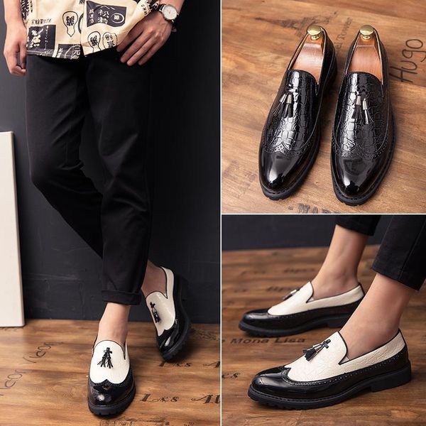 

cross-border large leather shoes mens personality british-style casual shoes-loafers crocodile shoes, Black
