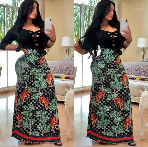 

apparel womens summer long skirts fashion designer floaral print dresses ankle length female style casual, Black