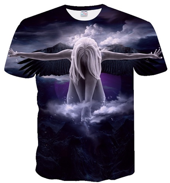 

men/womens fashion angel latest harajuku style 3d print t shirt summer round collar short sleeve casual tees t-shirt u1301, White;black