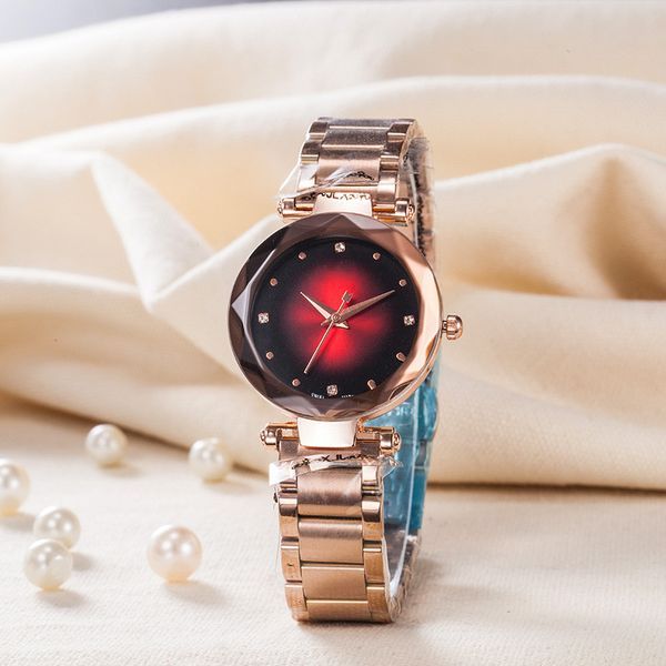 

2020 star sky red new fashion ladies watch simple dial steel belt quartz watch light luxury wild, Slivery;brown