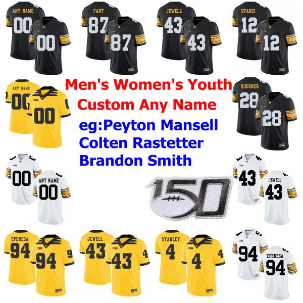 

iowaÂ hawkeyes college football jerseys women's kelly-martin jersey jack koerner oliver martin nico ragaini tyrone tracy jr. custom stit, Black
