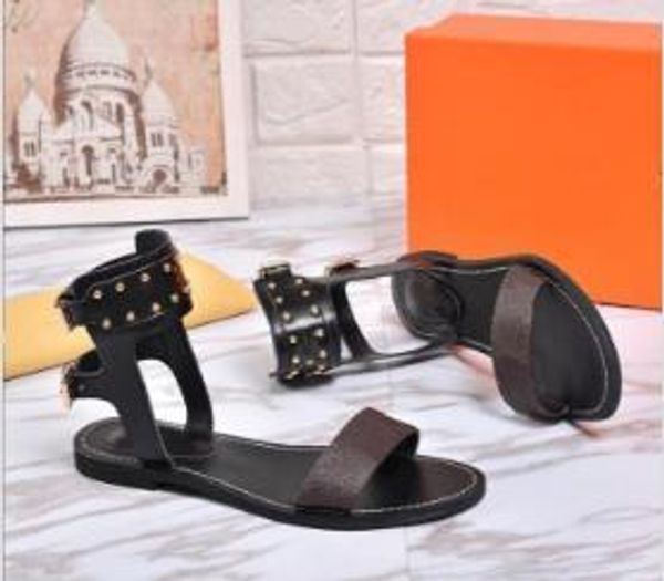 

women print letter strap elegant girl open toe studs casual sandals, Black