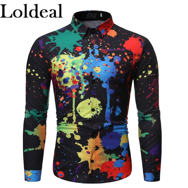 

loldeal men's going out slim shirt - rainbow vintage style rainbow / long sleeve / spring fall winter, White;black