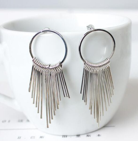 

new temperament tassel is contracted long style restore ancient ways hyperbole geometry ear nail vogue is classic and delicate and elega, Silver