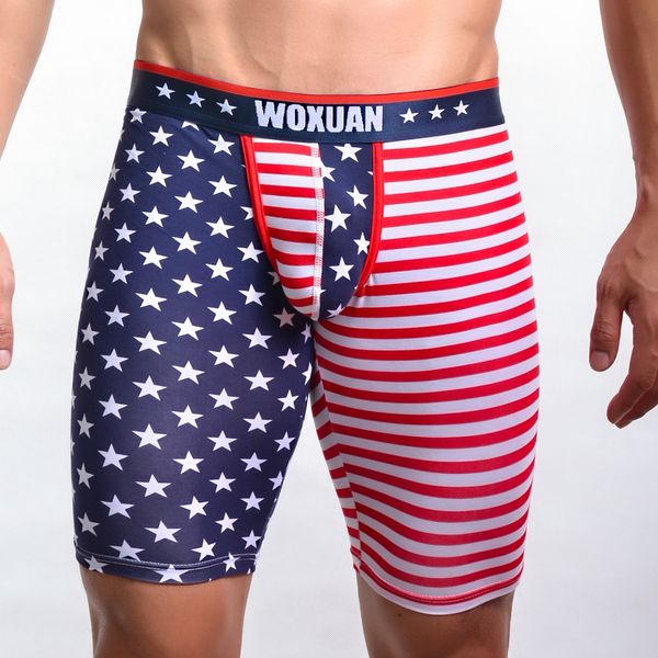 

2019 new cotton long style men boxers underwear brand boxer american flag printing underpants man boxers breathable under wear, Black;white