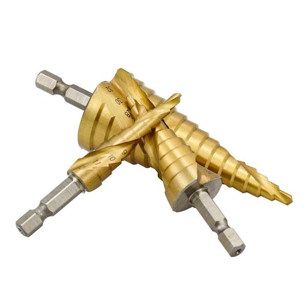 

hss titanium spiral grooved step drill bits 4-12/4-20/4-32mm step cone cutting tools steel woodworking metal drill wood cutter