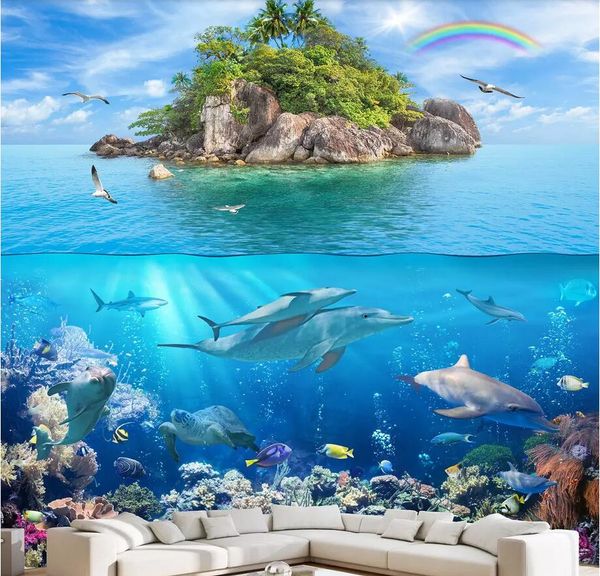 

3d room wallpaper custom p non-woven mural hd three-dimensional sea water cut landscape 3d living room sofa back wallpaper for walls 3 d
