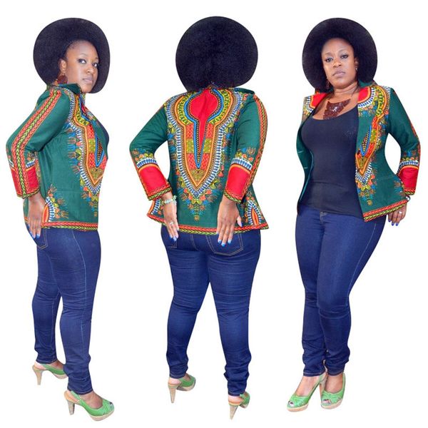 

african dashiki print short jacket coat women's boho blazer suits hippy notched collar overcoat clothes for ladies 2 buttons, Red