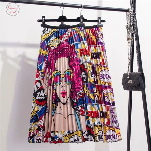 

2019 новой приаяся весна лето печать мультфильм pattern империя весна высоких упругие женщины юбка партия отдых high street style, Black