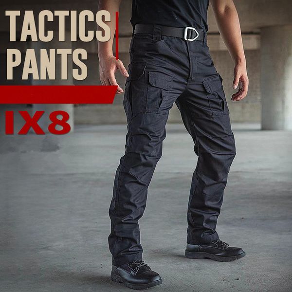 

tactical pants men ix8 waterproof cargo pants breathable tear-proof swat army solid combat trousers work men'sjoggers, Black