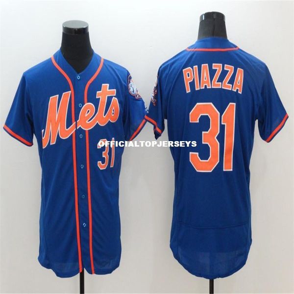 

2019 new fabric flexbase version #31 mike piazza color white blue retro jerseys 01, Black;blue