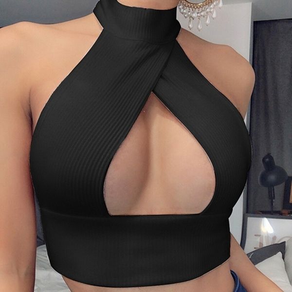 

2020 bib упругие холтер завернутого груди бинт твердый sexy crop женщины выдалбливают элегантный tank рукава жилет high street party, White
