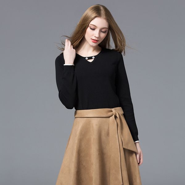 

2018 new o-neck beading women sweaters autumn hollow out casual knitted pull femme soft female pullovers sweater, White;black