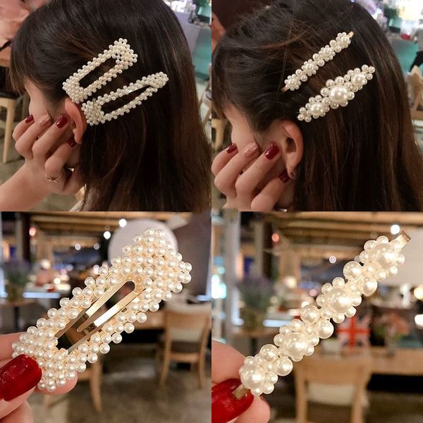 Korean Pearls Geometric Alloy Hair Clips Pins For Women Girls Hair