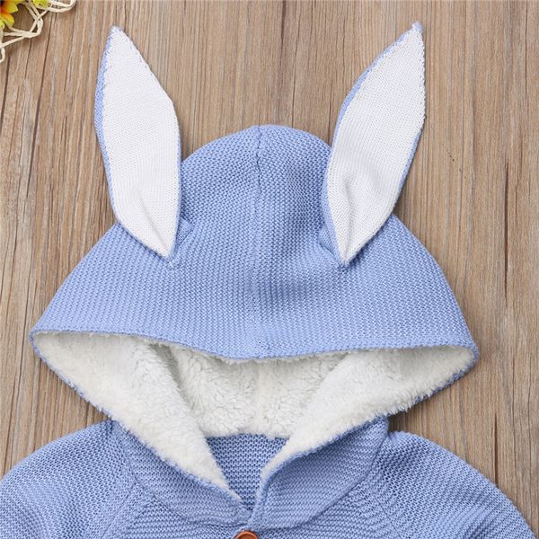 

newborn toddler knitted hooded rabbit ears sweater coat outerwear baby girls boy 2019 pink and blue fashion winter clothes, White