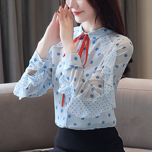 

blouse 2019 women fashion spring summer elegant blouse shirt female clothing chiffon pink sweet blusas, White