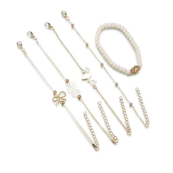 

flamingo pineapple bow bead bracelet five-piece set gift jewelry, Black