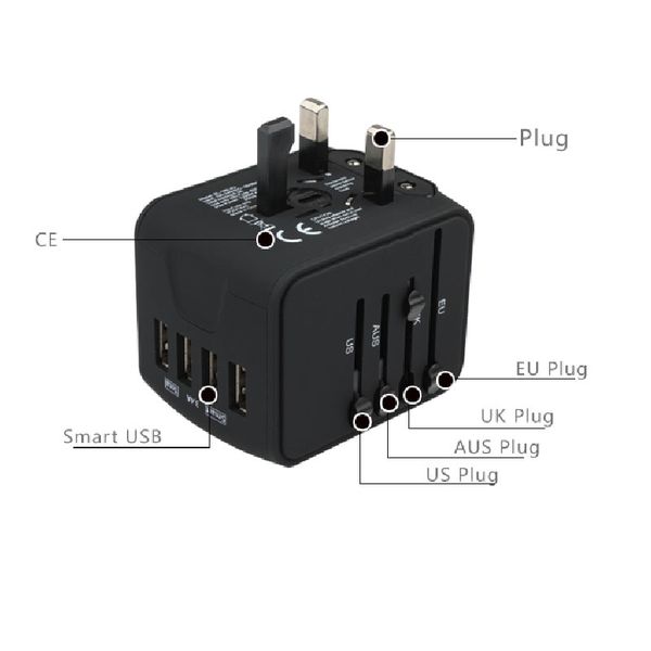 

car travel adapter international universal power adapter all-in-one with 3.4a 4 usb worldwide wall charger for uk/eu/au/asia