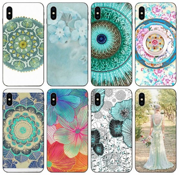 

[tongtrade] pastel mint blue floral mandala case for iphone 11 pro x xs max 6s 5s 5c 5 4s 4 galaxy a8 a9 honor 6a 6c pro htc desire 628 case