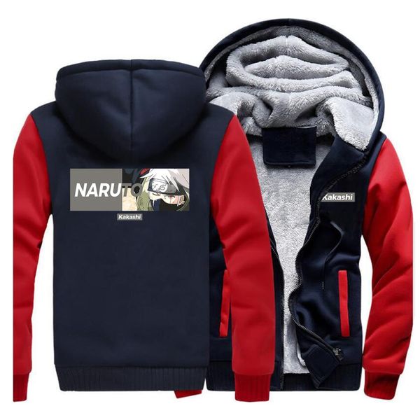 

naruto japanese anime kakashi thicken hoodies men 2020 winter warm casual sweatshirts mens tracksuit for fans harajuku jackets, Black