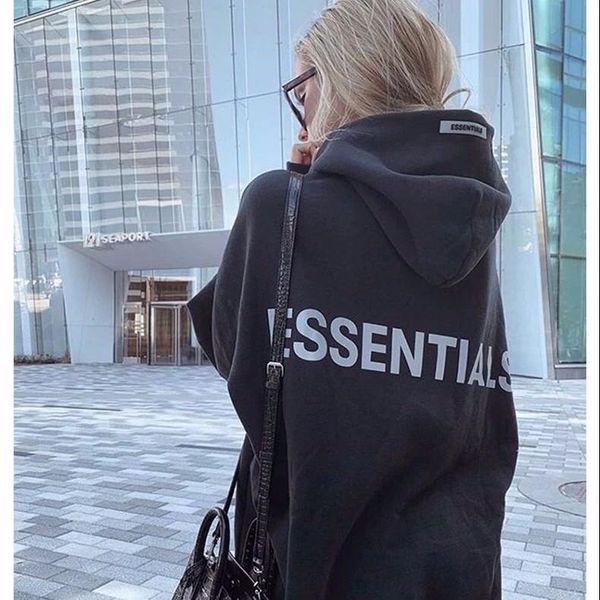 

new mens womens designer hoodies essentials reflective long sleeve fleece hoodie fashion solid fog hoodies asian size m-xl 2020, Black