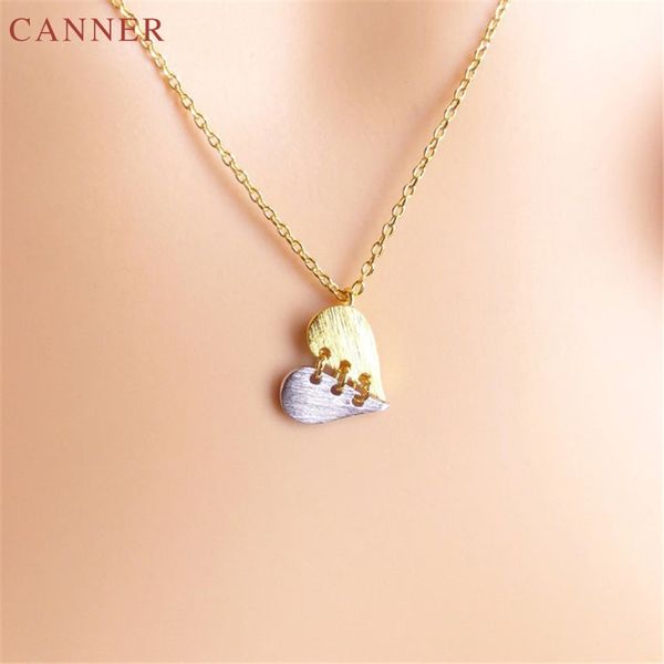 

silver gold color heart necklace women collar collier femme wedding party jewelry broken hearts pendant couple necklaces men c40
