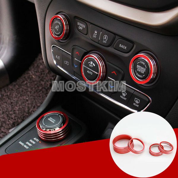 

4pcs red air condition knob & 4wd knob trim cover for jeep cherokee 2014-2018 663591889005