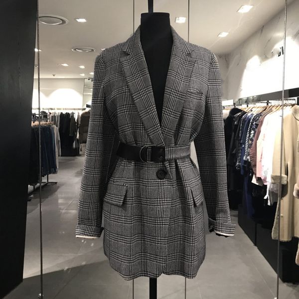 

весна и осень женский костюм повседневный клетчатый пояс украшение костюм, White;black