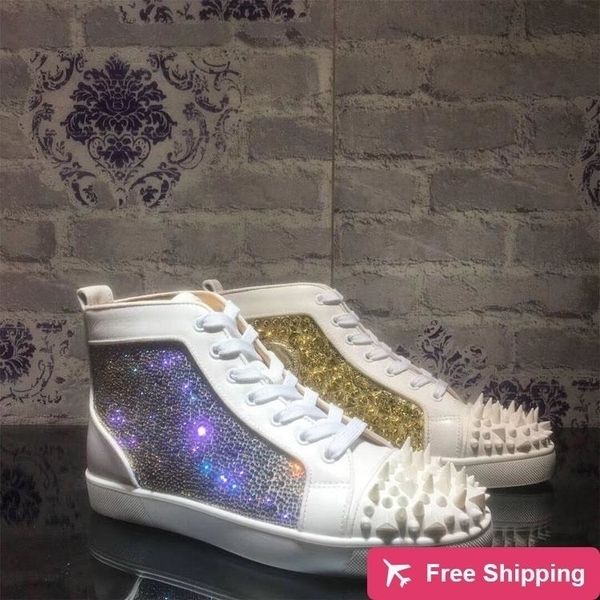 

2019 fashion designer brand studded spikes flats high help men genuine red bottom christian outdoor shoes