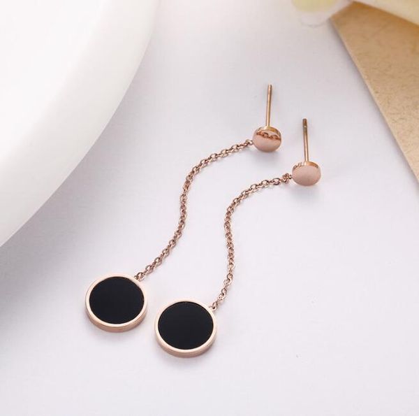 

new fashion surgical stainless steel round charm dangle earring black mother of pearl stud earrings 316l tassel earrings, Silver