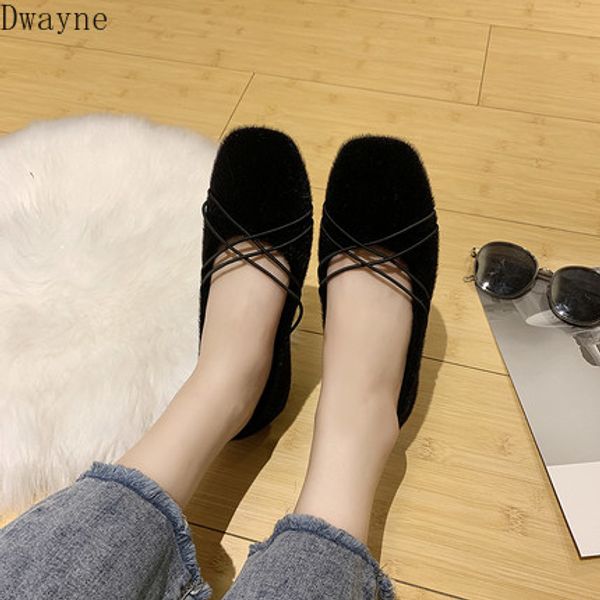 

fur shoes straps wild 2020 new tide gentle fairy wind peas shoes, Black