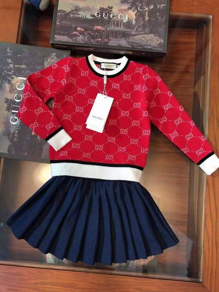 

clothe girl set wholesale brand fashion clothes set for little girl toddlers sweater + skirt spring warm fancy outfit ins new fashion, White