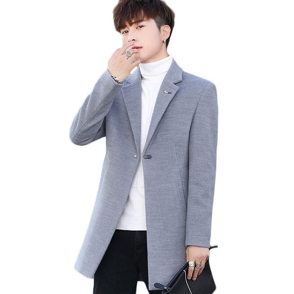 

casual fashion long woolen winter coats fashion slim long sleeve wool coat and jacket solid single breasted men overcoat, Black