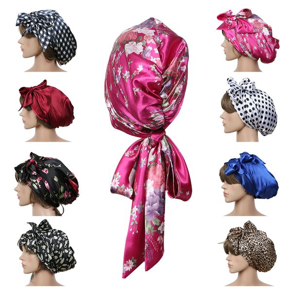 

women fashion sleeping bonnet cap soft pure silk sleep hats hair care wrap female night cap 10 kinds of color, Blue;gray