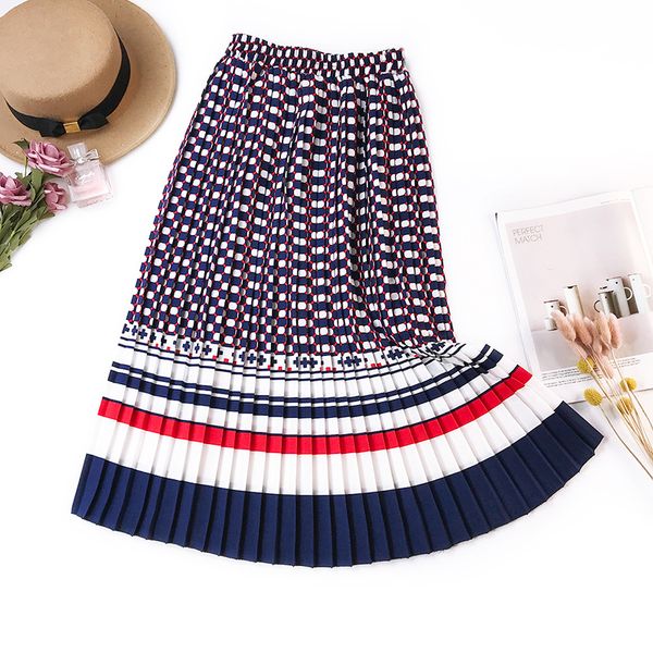 

vintage high waist pleated skirt women geometric printed midi skirts 2019 summer bohemian party club a-line skirts female, Black
