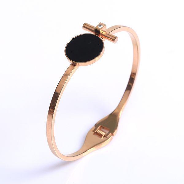 

oufei rose gold bracelet bangle for women stainless steel open spring bracelet round black shell crystal trend jewelry