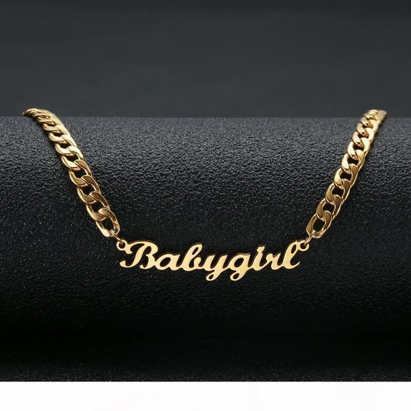 

lovely gift gold color "babygirl" name necklace stainless steel nameplate choker handwriting signature necklace for girls, Silver
