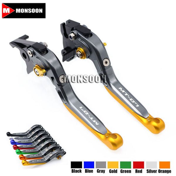

for yamaha mt-07 mt 07 mt07 2014-2017 motorcycle accessories adjustable folding extendable brake clutch levers logo mt-07 gold