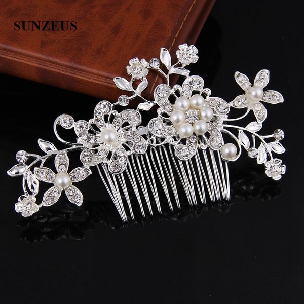 

silver metal leaves flowers bridal combs crystal beaded wedding comb head accessories with pearls sq416