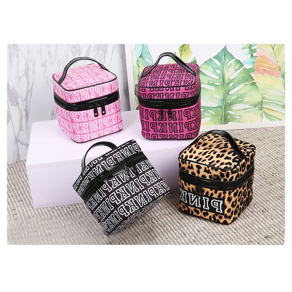 

Pink letter makeup bag pink co metic bag torage women travel make up bag double zipper co metic box toiletry handbag