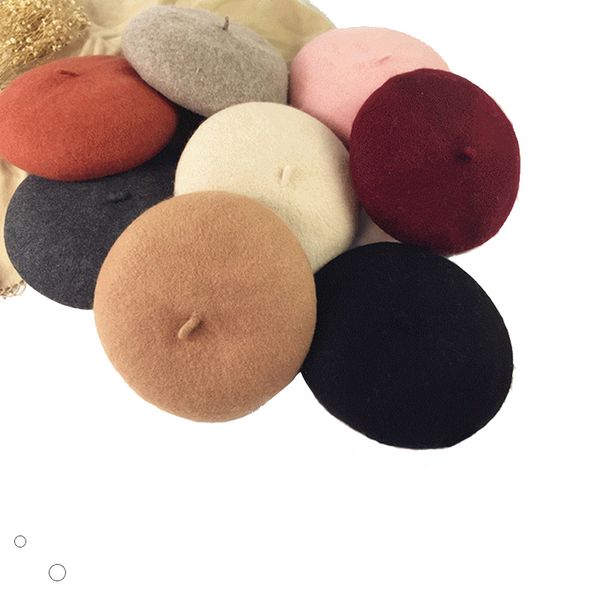 

lady winter baret hat spring painter style women wool vintage berets solid color caps female bonnet warm walking cap, Blue;gray