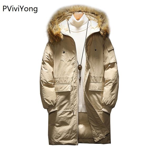 

pviviyong 2019 winter jacket men fashion male hooded coat jackets cotton long coat men clothes parka 178, Tan;black
