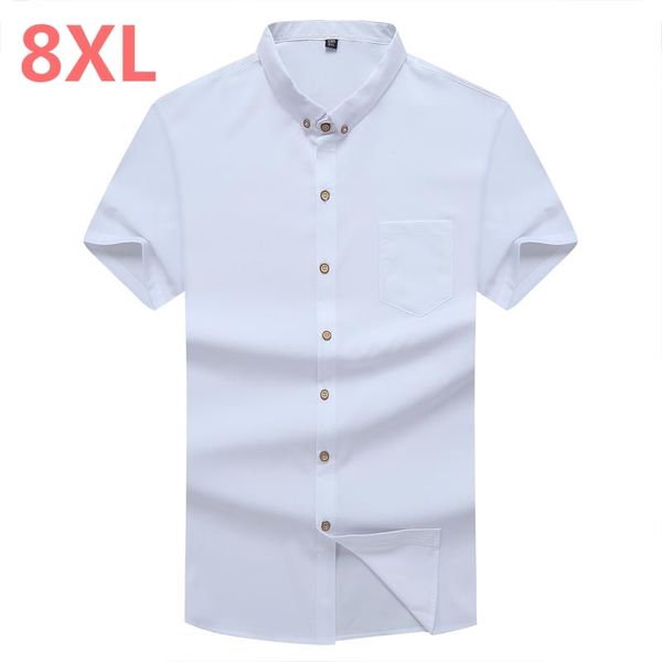 

plus size 10xl 8xl 6xl 5xl summer style short sleeve regular fit men sdress shirt turn down collar large male clothes print, White;black