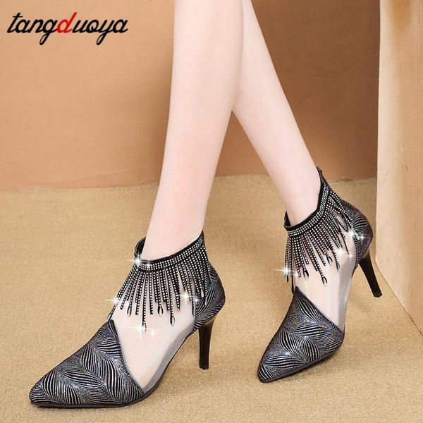 

women's summer shoes 2020 high heels bright diamond high heels glitter pumps women sandals stilleto zapatilla, Black